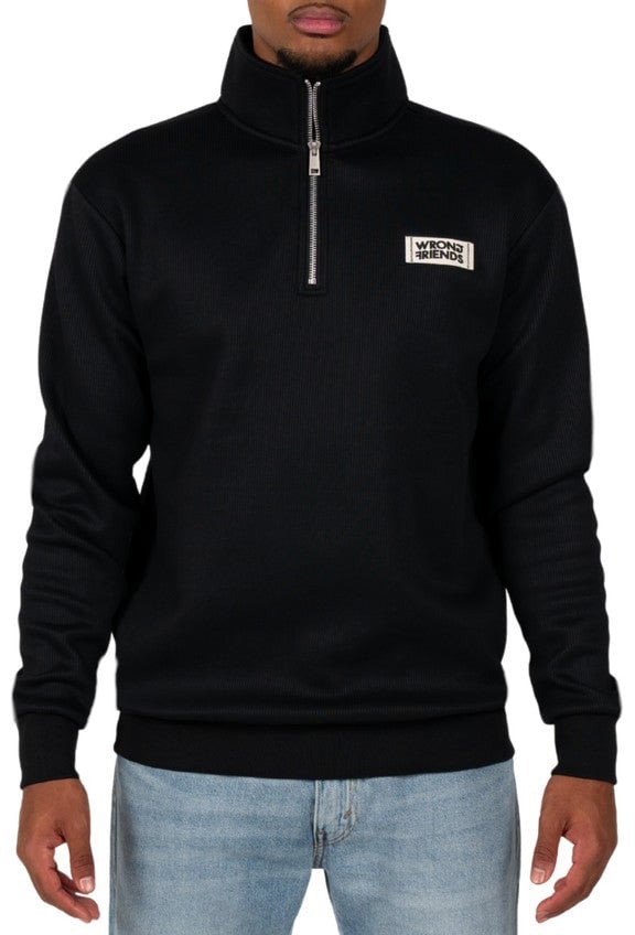 Wrong Friends GILROY HALF ZIP SWEATER - BLACK Zwart