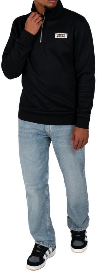 Wrong Friends GILROY HALF ZIP SWEATER - BLACK Zwart