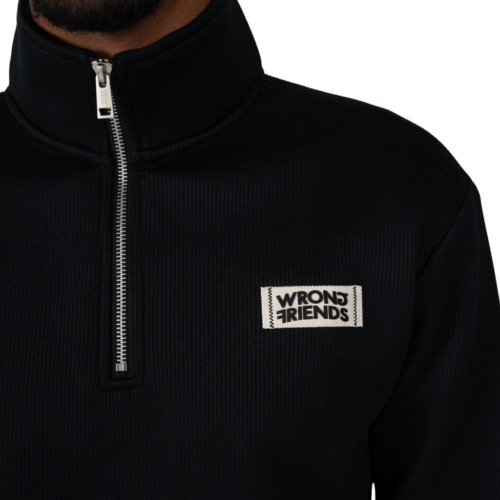 Wrong Friends GILROY HALF ZIP SWEATER - BLACK Zwart