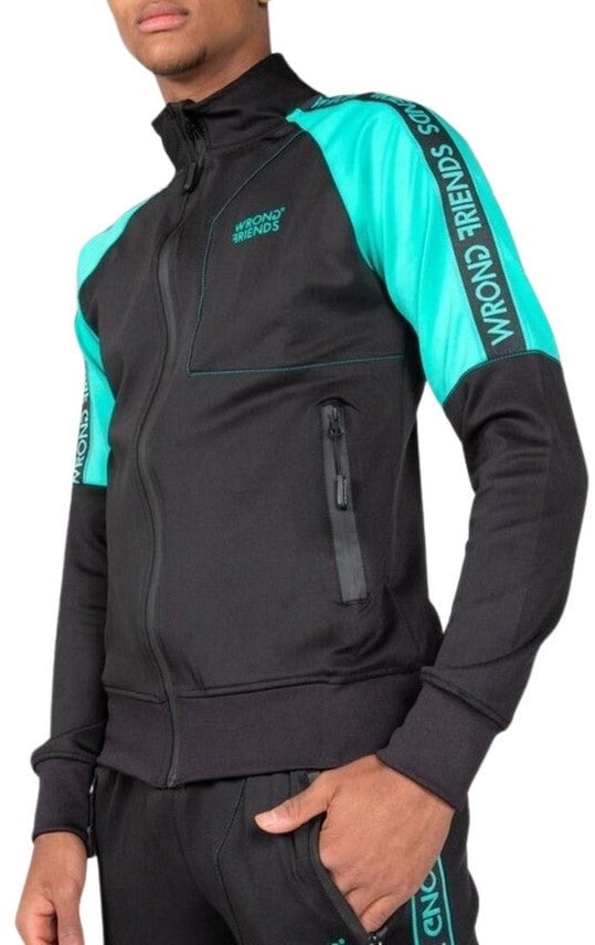 Wrong Friends LYON TRACK JACKET - BLACK/TURQUOISE Blauw