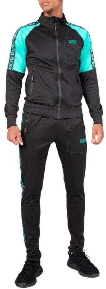 Wrong Friends LYON TRACK JACKET - BLACK/TURQUOISE Blauw