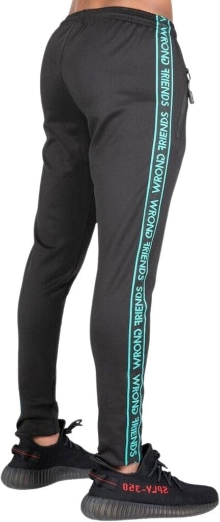 Wrong Friends LYON TRACK PANTS - BLACK/TURQUOISE Blauw