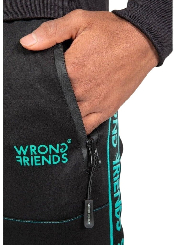Wrong Friends LYON TRACK PANTS - BLACK/TURQUOISE Blauw