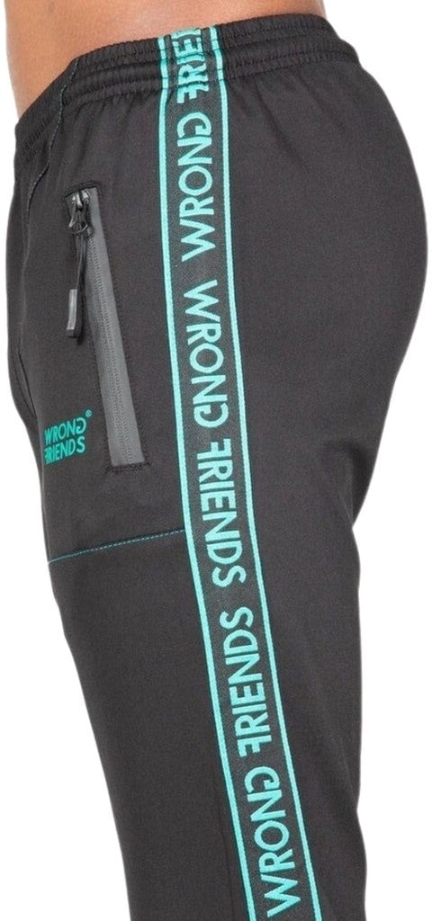 Wrong Friends LYON TRACK PANTS - BLACK/TURQUOISE Blauw
