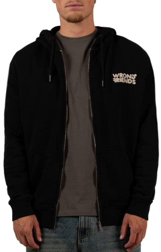 Wrong Friends OXFORD ZIPPED HOODIE - BLACK Zwart