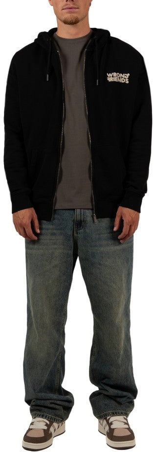 Wrong Friends OXFORD ZIPPED HOODIE - BLACK Zwart