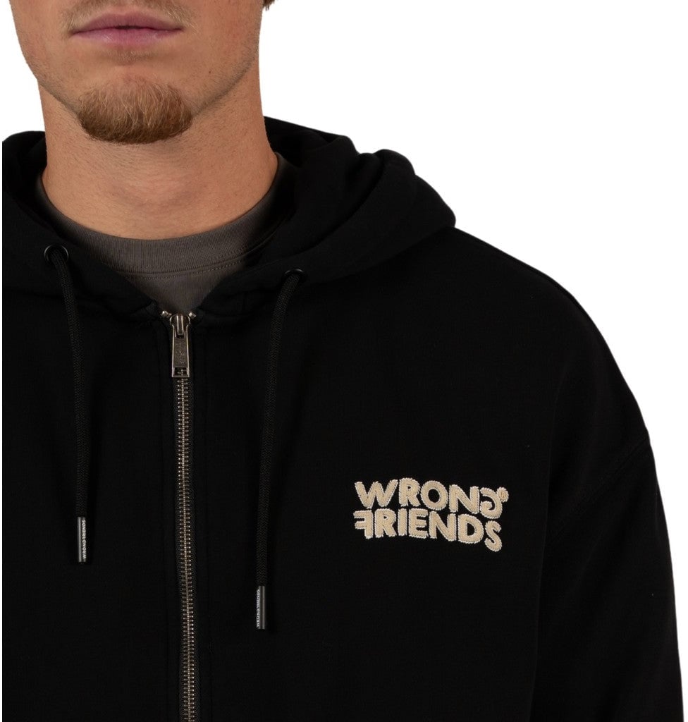 Wrong Friends OXFORD ZIPPED HOODIE - BLACK Zwart