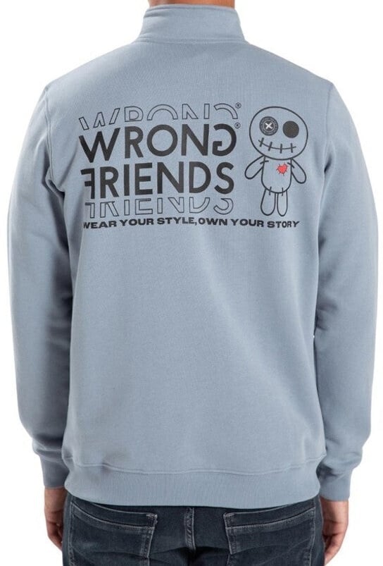 Wrong Friends VICHY HALF ZIP SWEATER - LIGHT BLUE Blauw