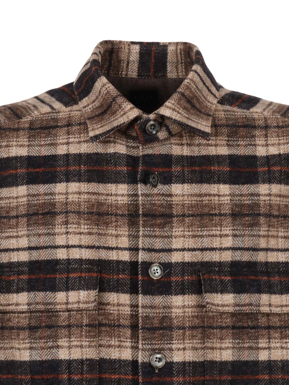 Xacus Plaid Button-Up Shirt with Stand Collar and Chest Pockets Grijs