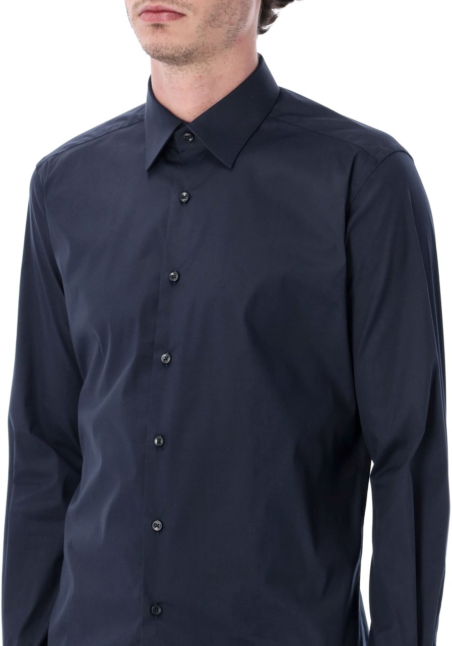 Xacus Xacus stretch cotton classic shirt Blauw