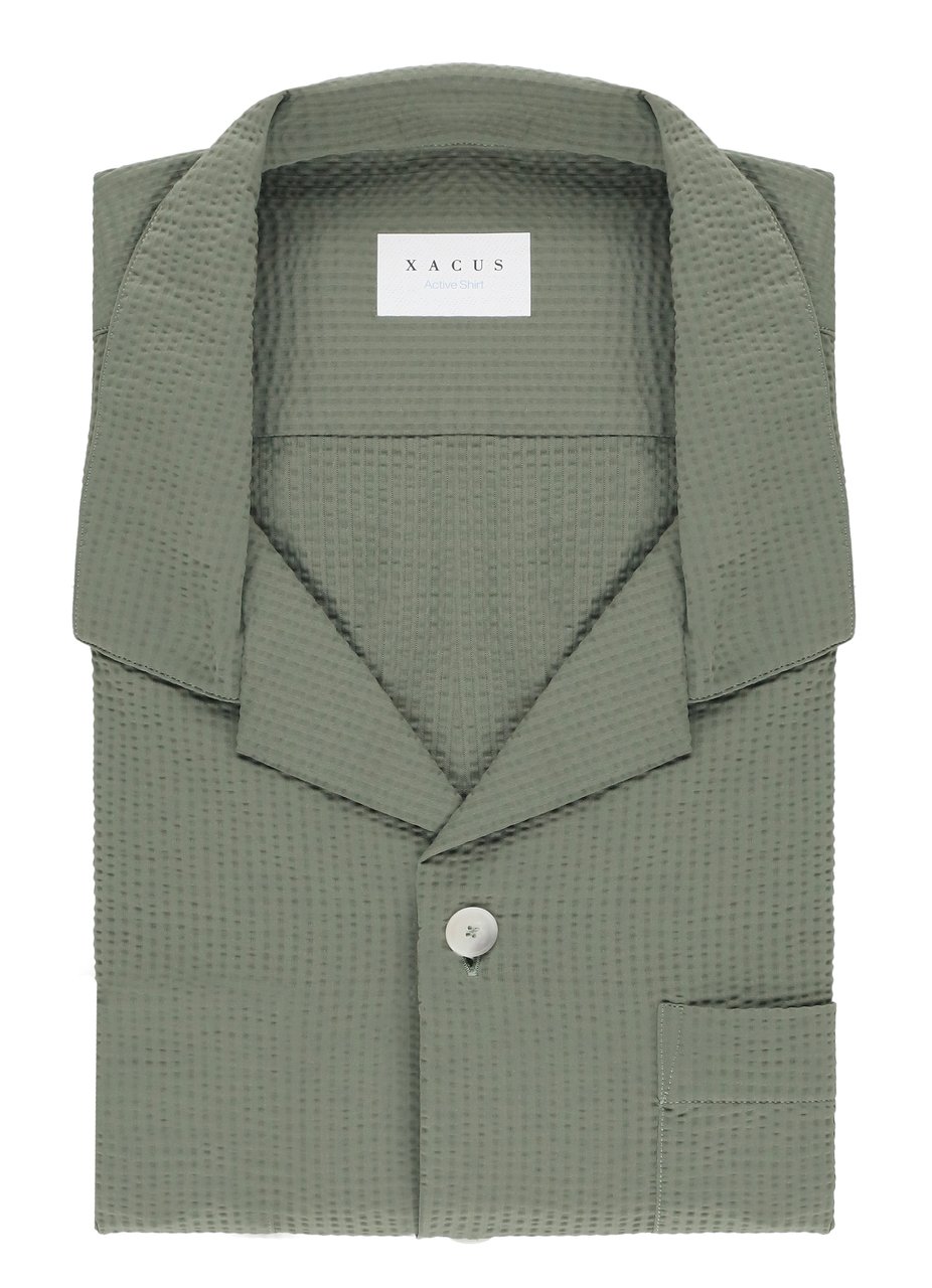 Xacus Green Seersucker Active Casual Shirt Grijs