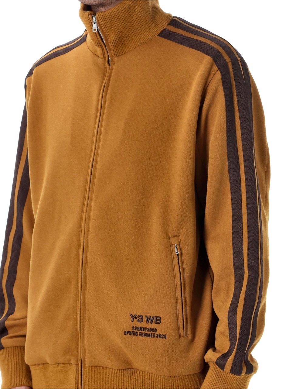 Y-3 High Collar Full-Zip Track Top with Striped Sleeves Bruin