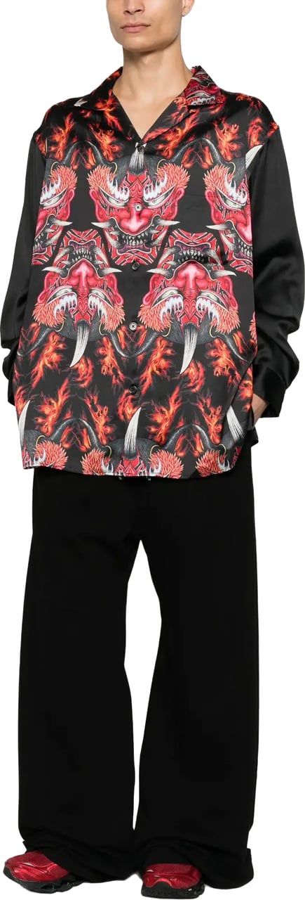 Y-3 Satin Gfx Shirt Multco Zwart