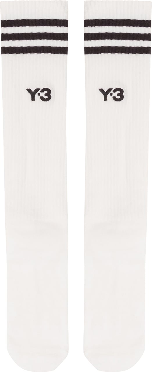 Y-3 Calzini Alti con Righe e Logo Wit