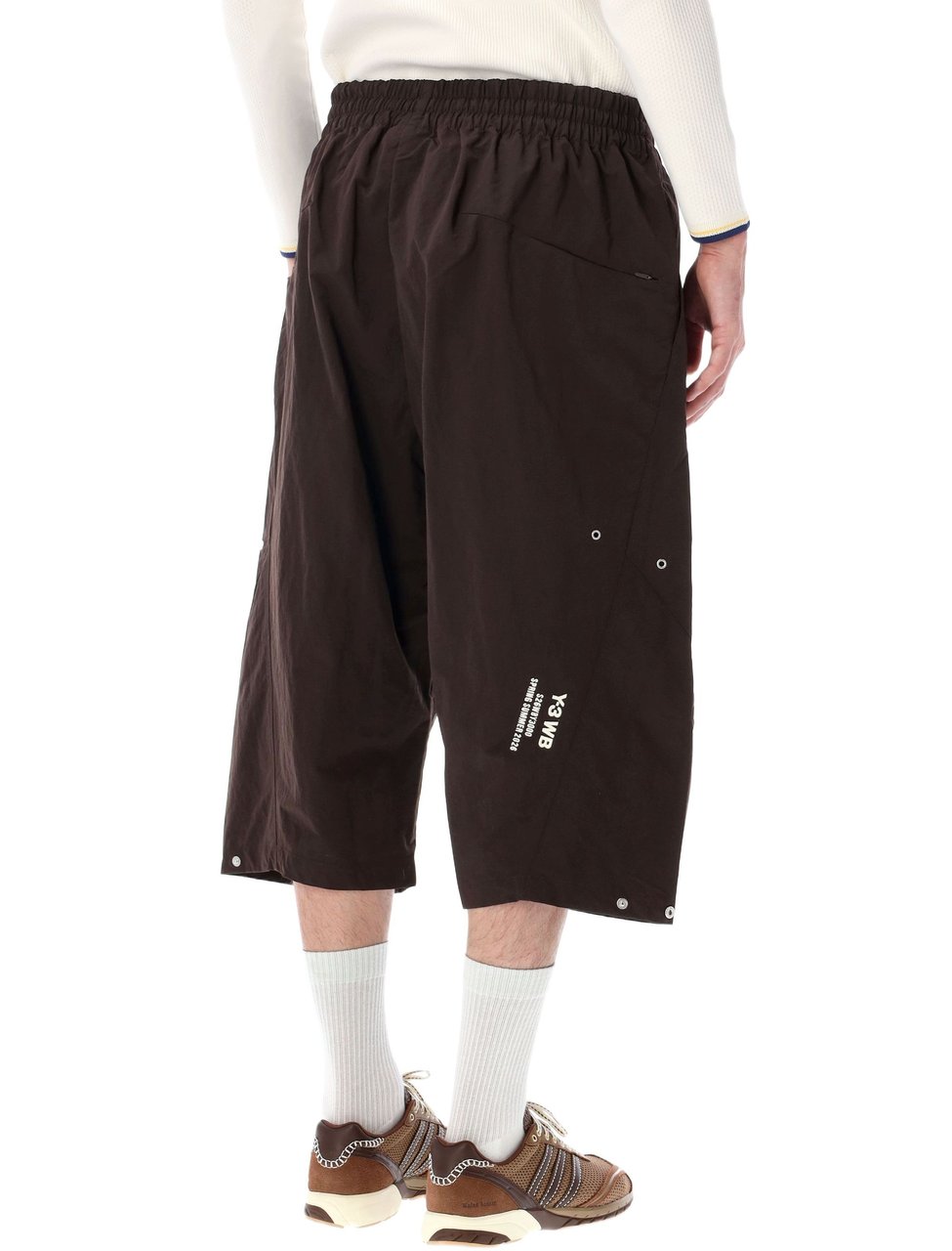 Y-3 Brown Rip Knee-Length Elastic Shorts Zwart