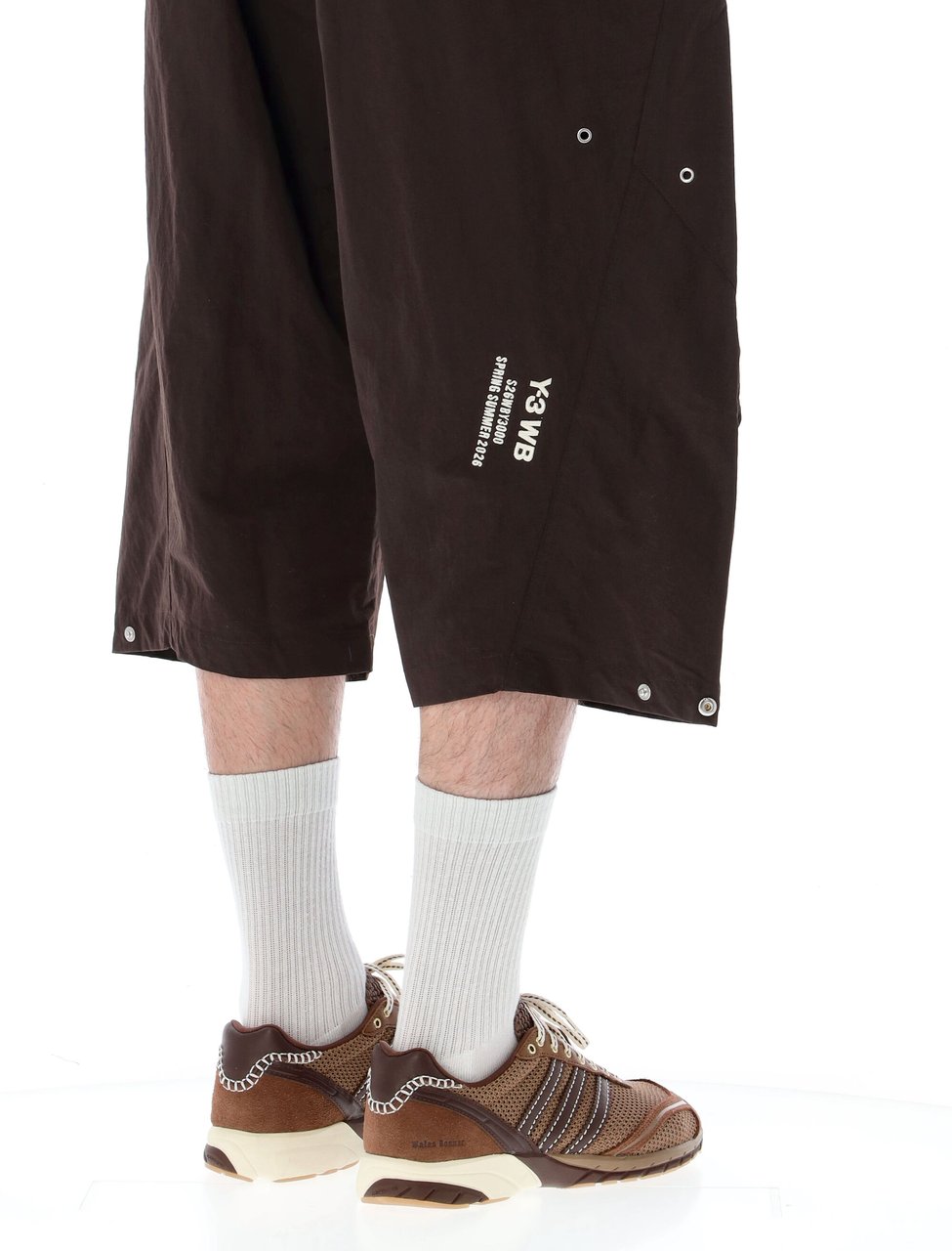 Y-3 Brown Rip Knee-Length Elastic Shorts Zwart