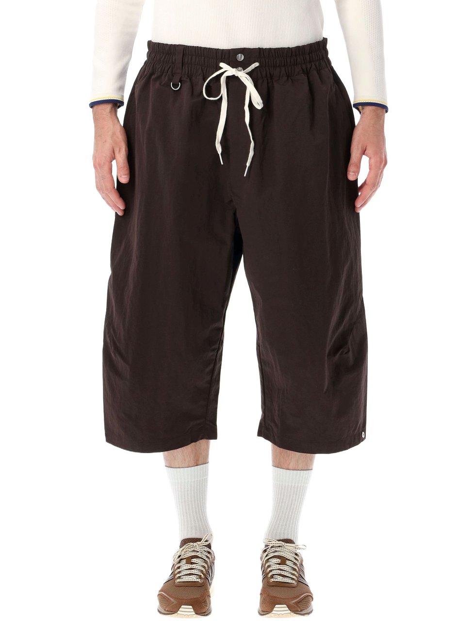 Y-3 Brown Rip Knee-Length Elastic Shorts Zwart