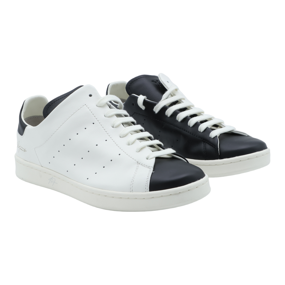 Y-3 Low-Top White Leather Sneakers with Black Accents Wit