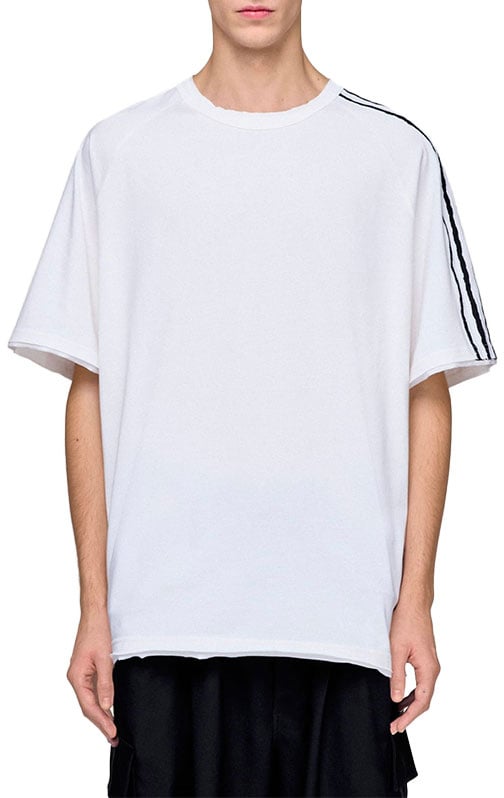 Y-3 t shirt manches courtes bords bruts 3 bandes 2 Beige