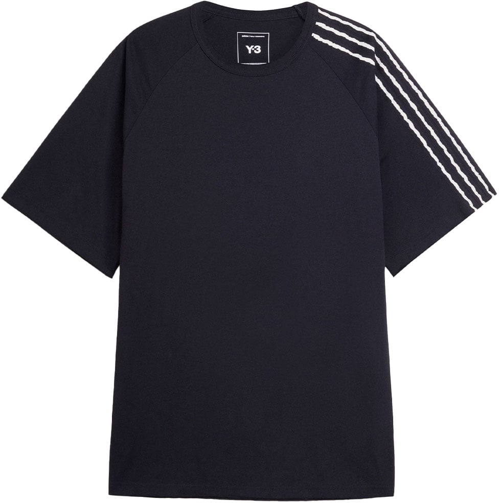 Y-3 t shirt manches courtes bords bruts 3 bandes Zwart