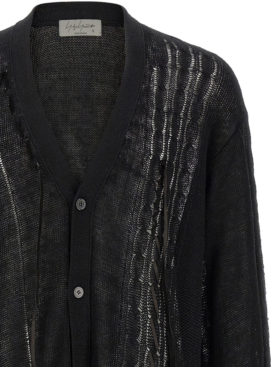 Yohji Yamamoto Black Linen Cardigan Zwart