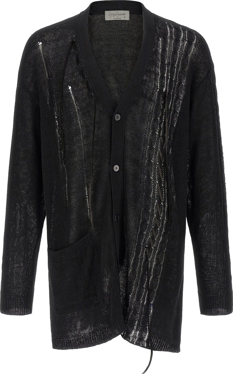 Yohji Yamamoto Black Linen Cardigan Zwart