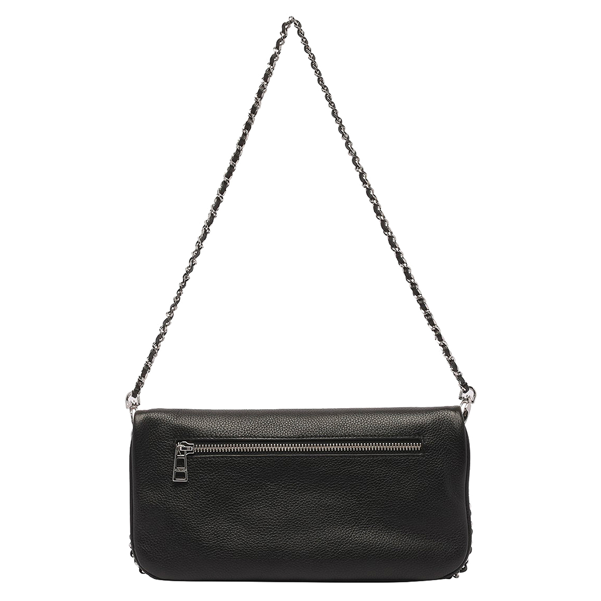 Zadig&Voltaire Rectangular Pebbled Shoulder Bag with Metallic Wing Emblem Wit