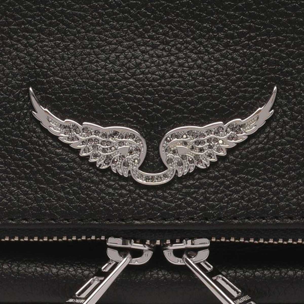 Zadig&Voltaire Rectangular Pebbled Shoulder Bag with Metallic Wing Emblem Wit