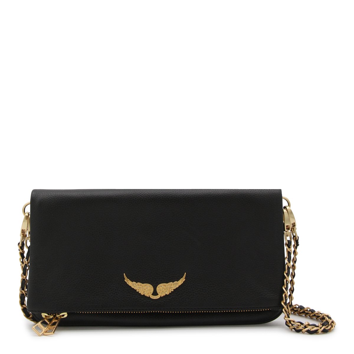 Zadig&Voltaire Black Leather Shoulder Bag with Chain Strap and Zip Pocket Zwart