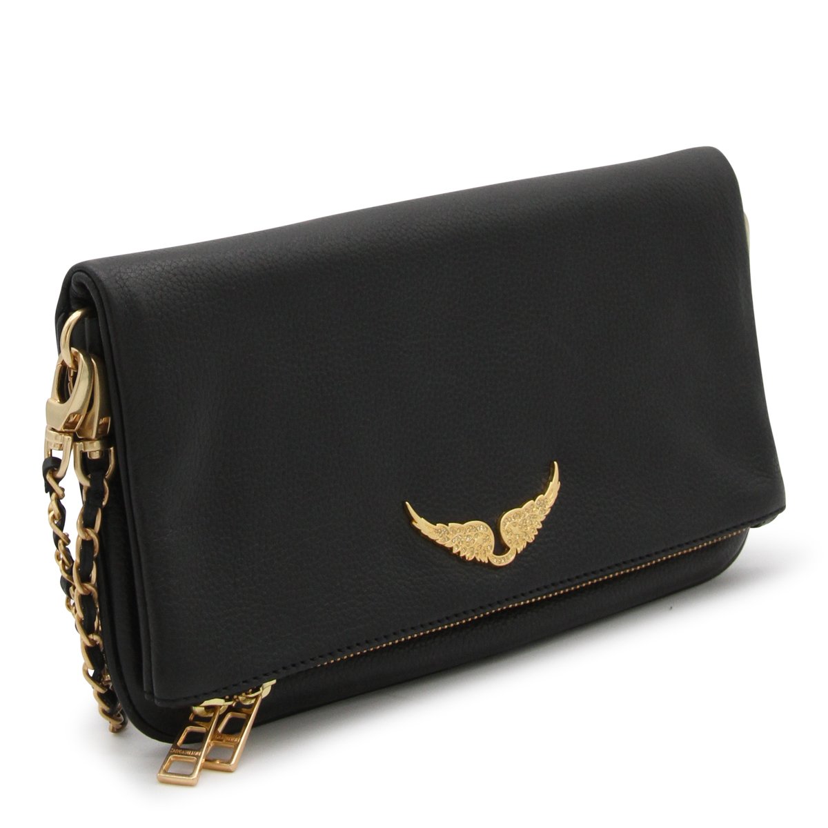 Zadig&Voltaire Black Leather Shoulder Bag with Chain Strap and Zip Pocket Zwart