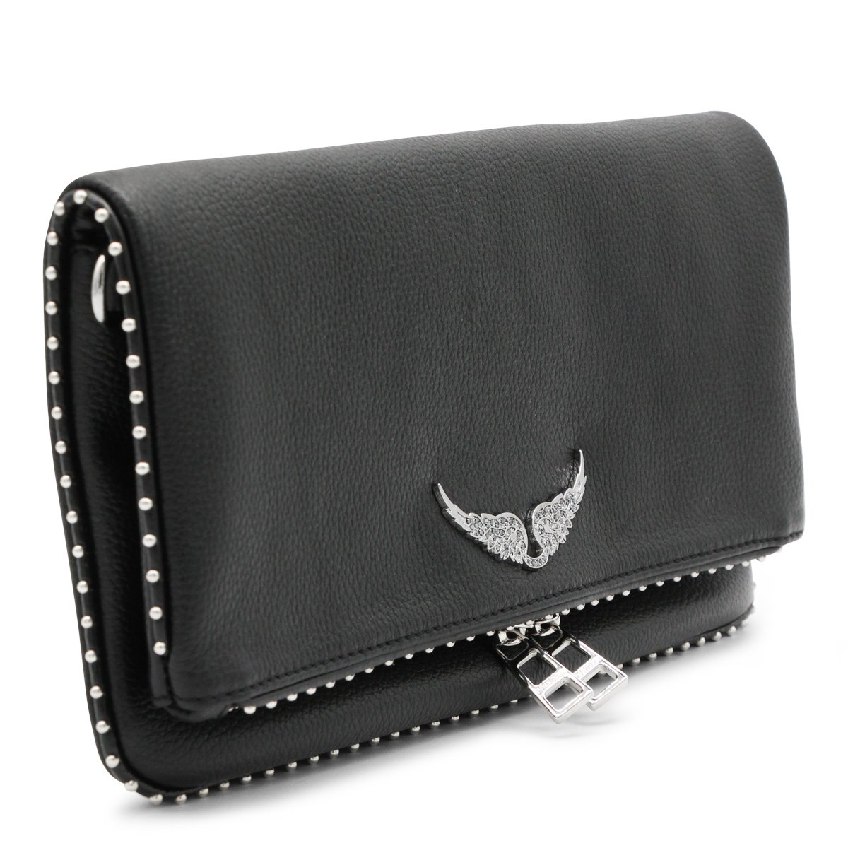Zadig&Voltaire Textured Black Flap Bag with Metallic Wing Emblem Zwart