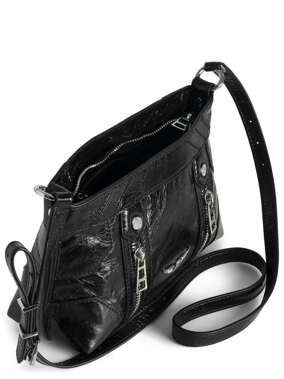 Zadig&Voltaire Rectangular Glossy Black Leather Shoulder Bag Zwart