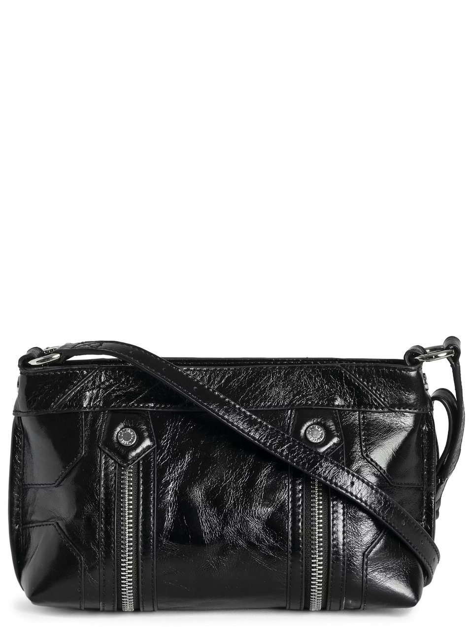 Zadig&Voltaire Rectangular Glossy Black Leather Shoulder Bag Zwart