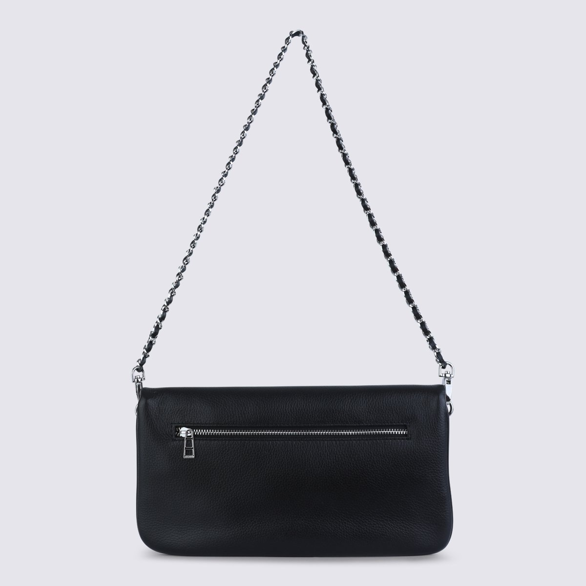 Zadig&Voltaire Graffiti-Print Leather Shoulder Bag with Chain-Link Strap Zwart