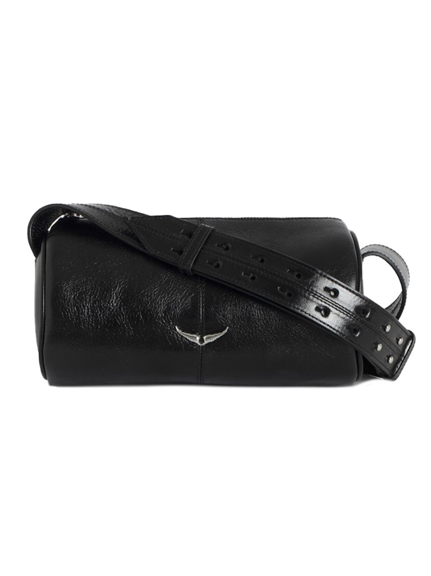 Zadig&Voltaire Textured Black Leather Cylindrical Shoulder Bag Zwart