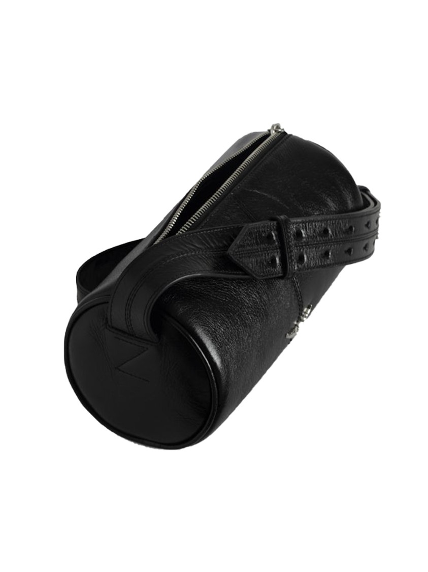 Zadig&Voltaire Textured Black Leather Cylindrical Shoulder Bag Zwart