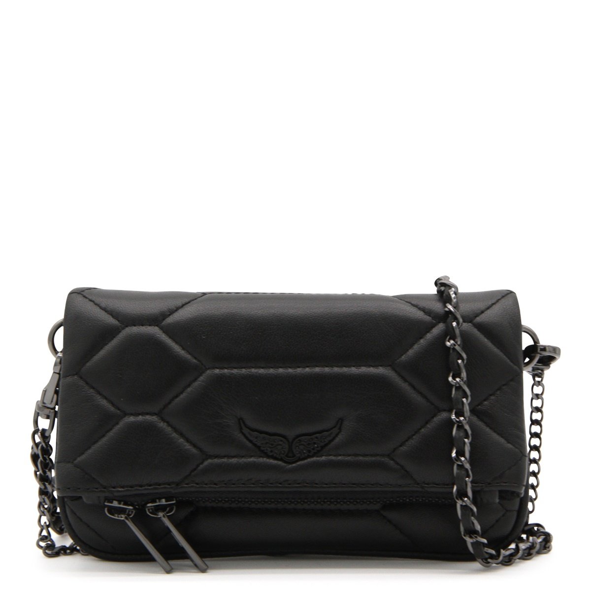 Zadig&Voltaire Rock Nano XL Mat Scale Black Leather Shoulder Bag Zwart