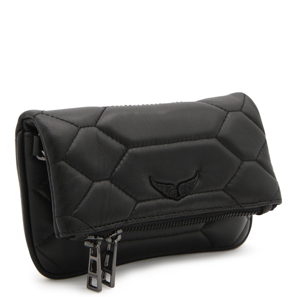 Zadig&Voltaire Rock Nano XL Mat Scale Black Leather Shoulder Bag Zwart