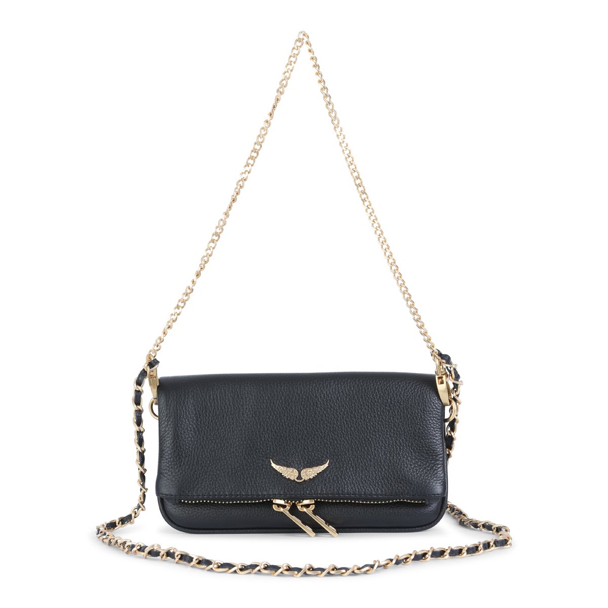 Zadig&Voltaire Textured Black Leather Rock Nano Shoulder Bag Grijs