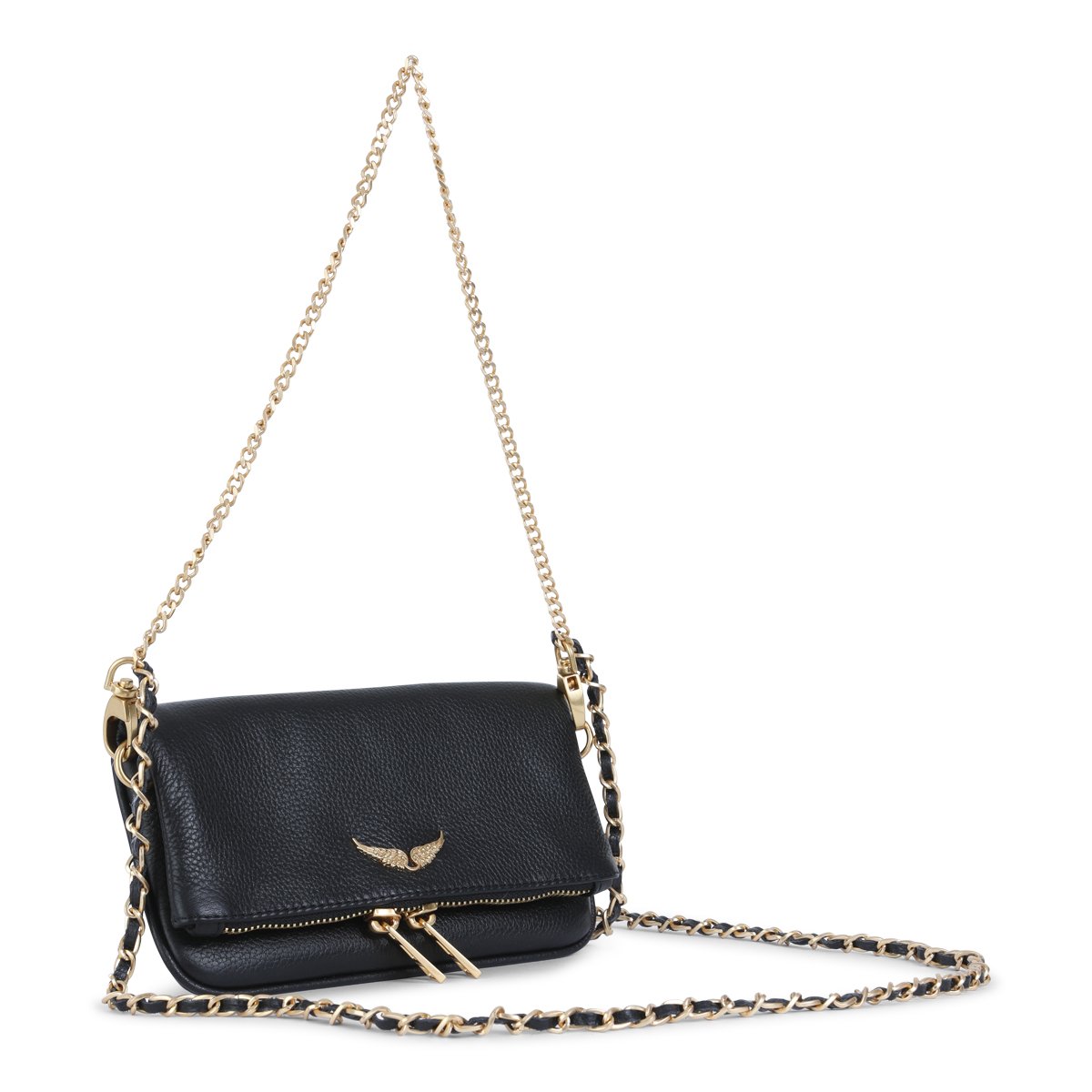 Zadig&Voltaire Textured Black Leather Rock Nano Shoulder Bag Grijs