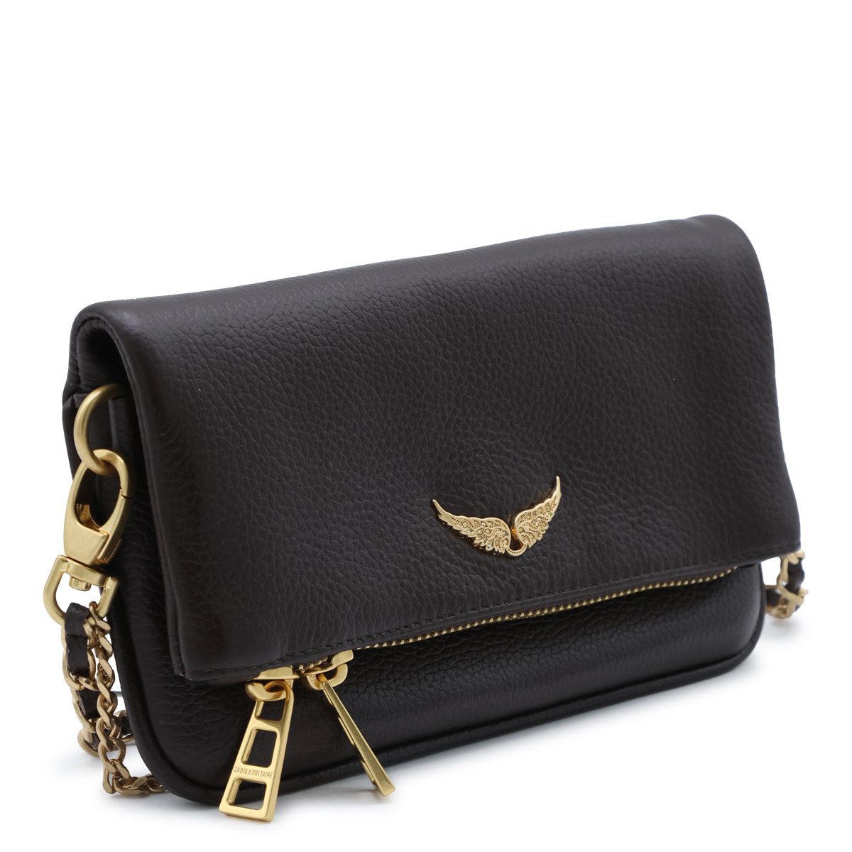 Zadig&Voltaire Rectangular Textured Handbag with Fold-Over Flap Zwart