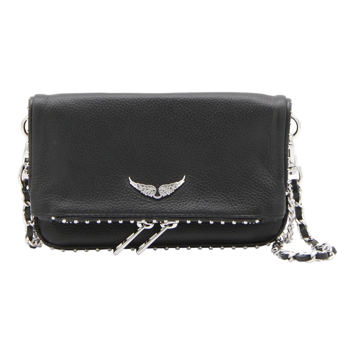 Zadig&Voltaire Black Leather Crossbody Bag With Silver Wing Emblem Zwart