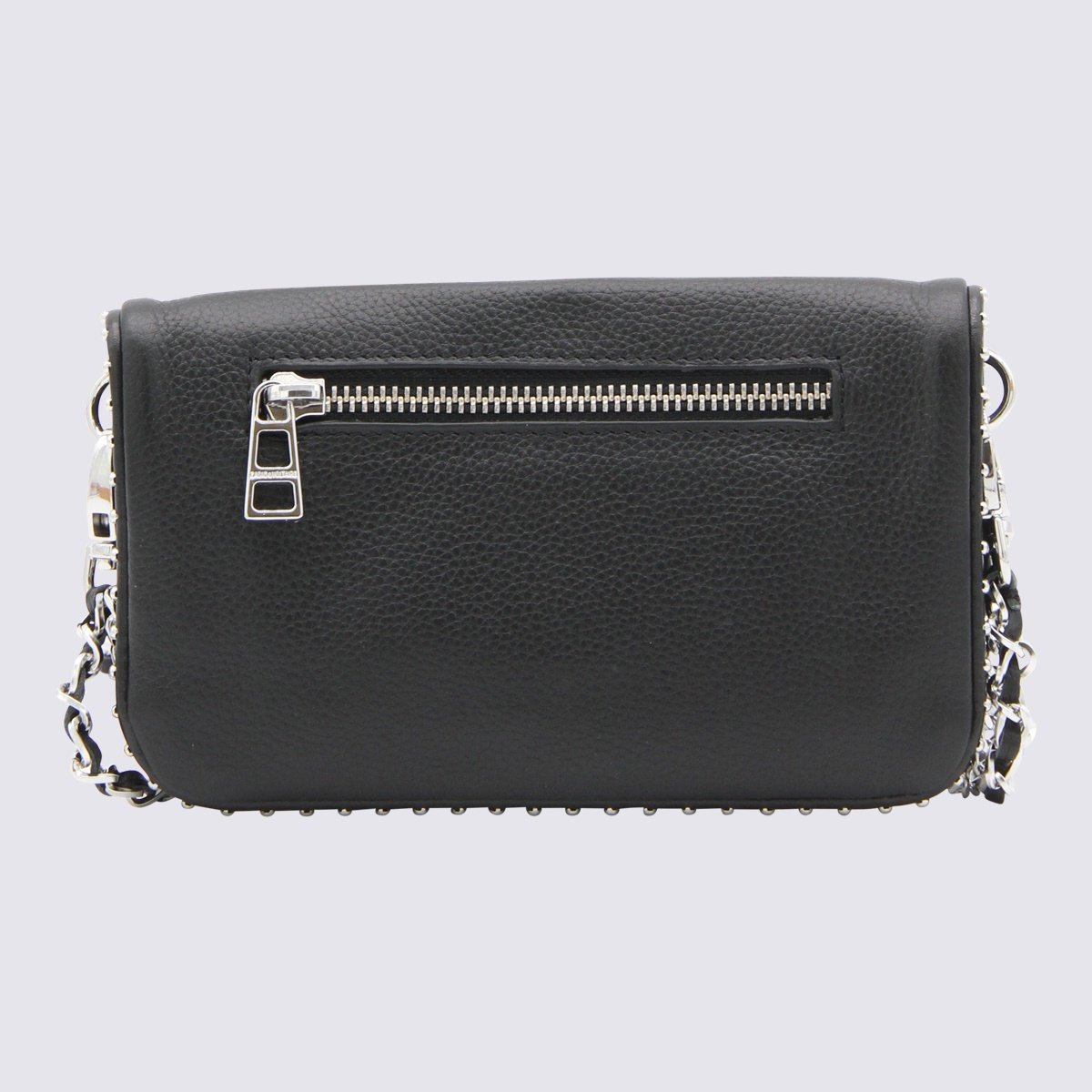 Zadig&Voltaire Black Leather Crossbody Bag With Silver Wing Emblem Zwart