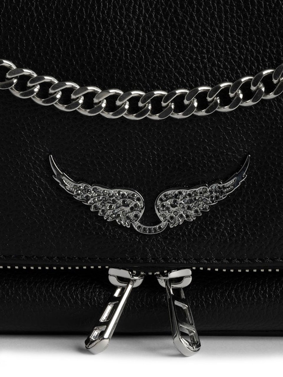 Zadig&Voltaire Rectangular Textured Clutch Bag with Silver Hardware Zwart