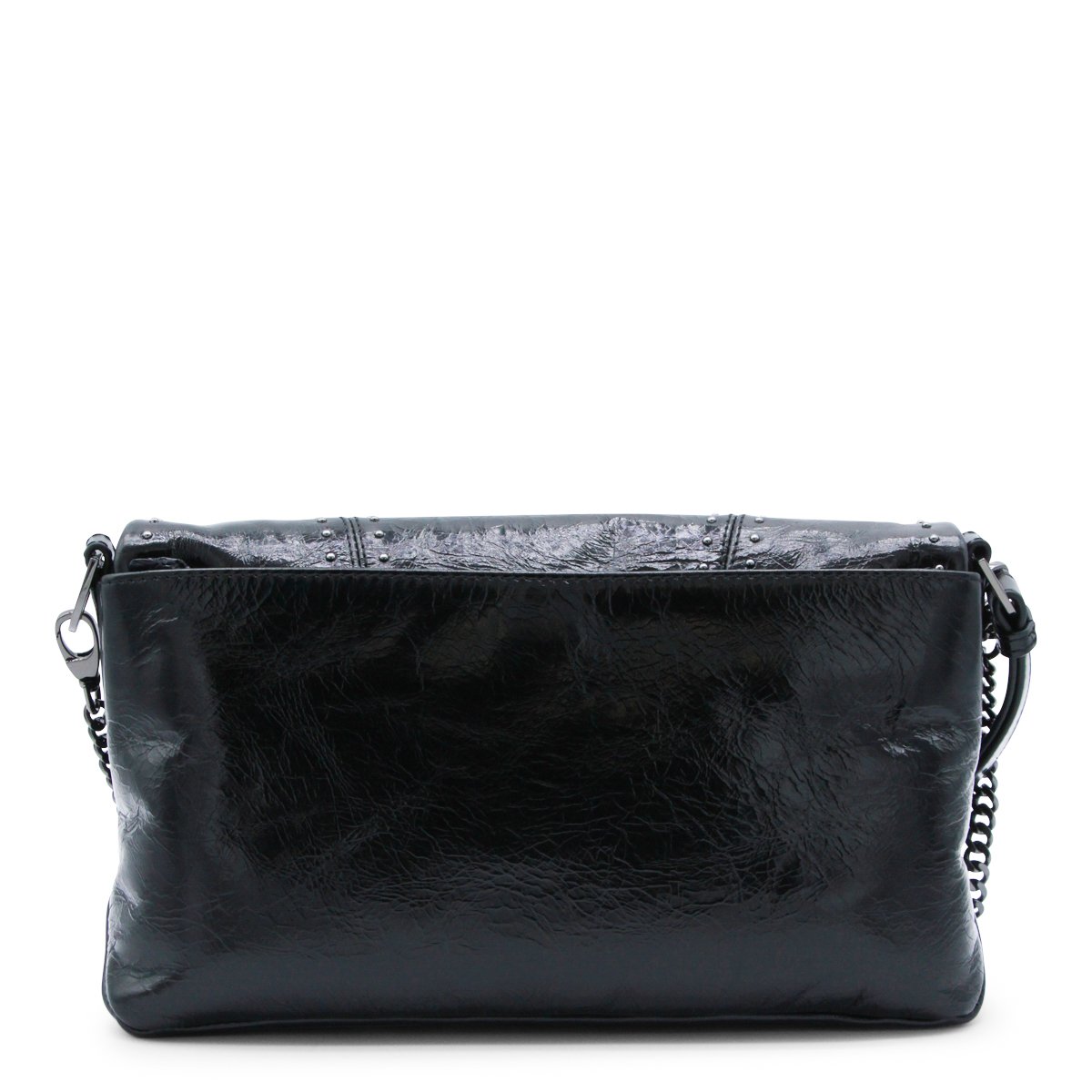 Zadig&Voltaire Black Leather Rock Ii Vintage Patent Studs Shoulder Bag Zwart