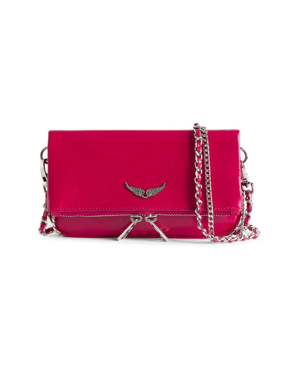 Zadig&Voltaire Rectangular Glossy Clutch Bag with Silver-tone Chain Strap Rood