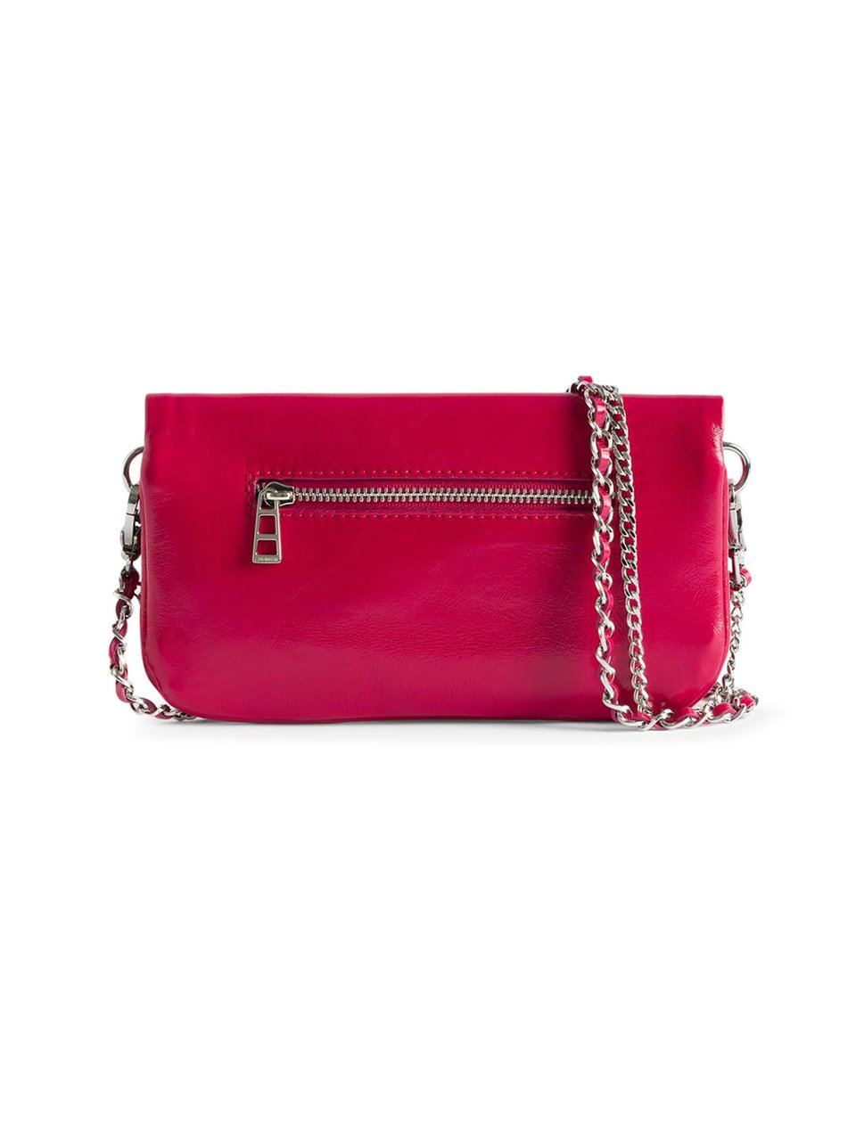 Zadig&Voltaire Rectangular Glossy Clutch Bag with Silver-tone Chain Strap Rood