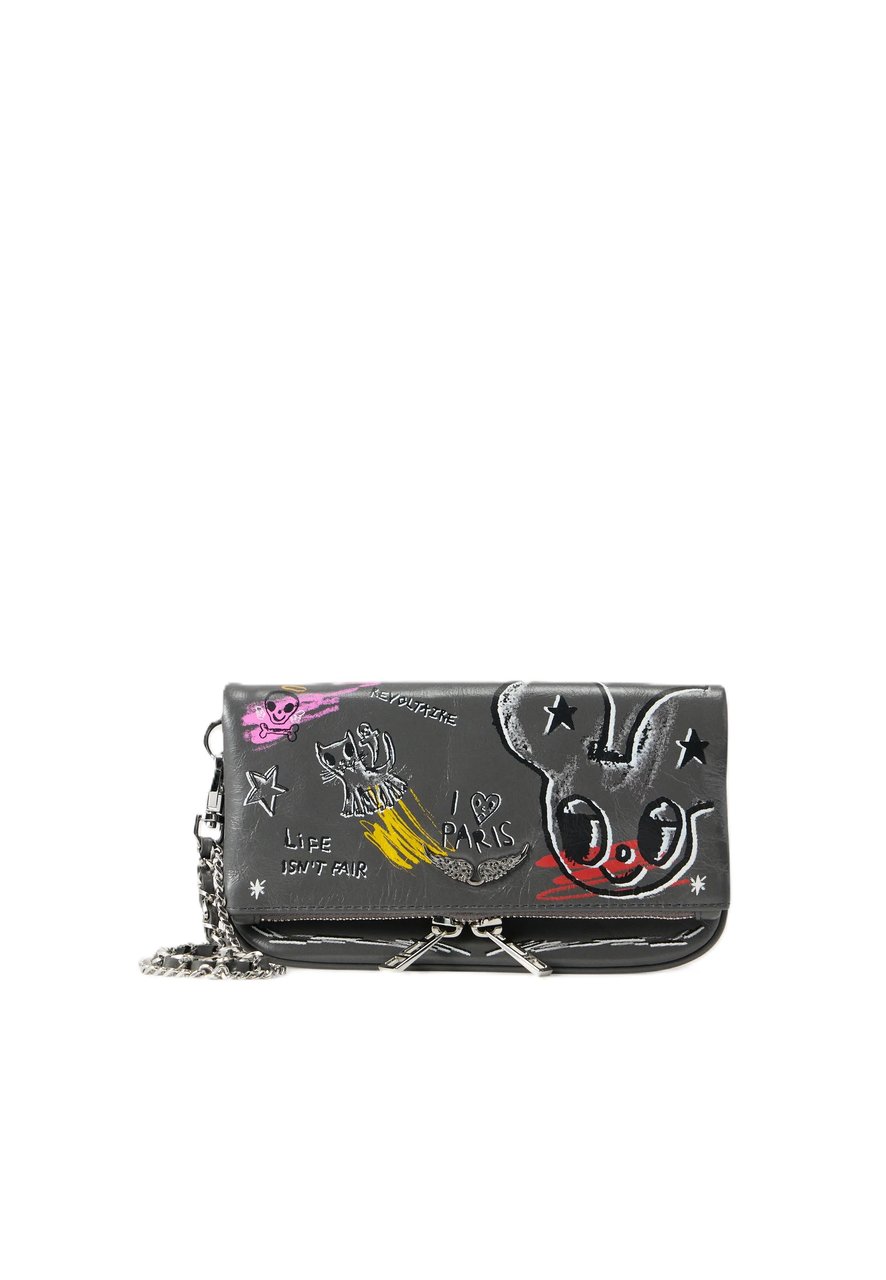 Zadig&Voltaire Rectangular Clutch Bag with Graffiti Prints Zwart