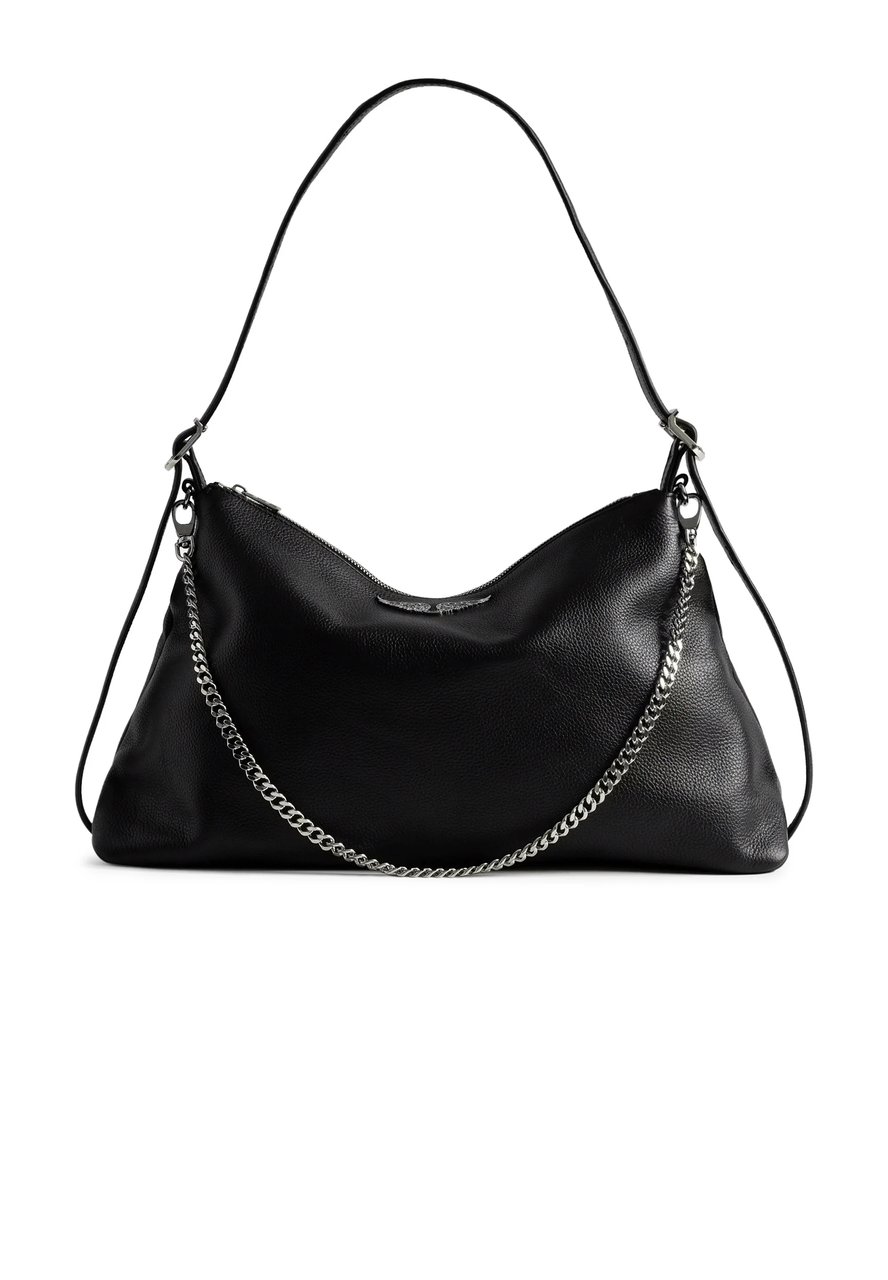 Zadig&Voltaire Smooth Black Leather Handbag with Embossed Logo Zwart