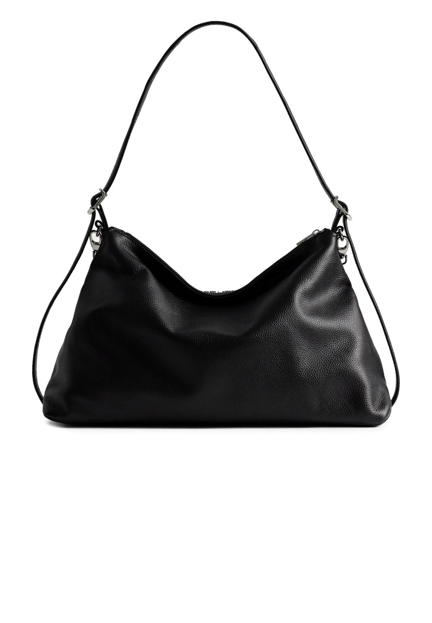 Zadig&Voltaire Smooth Black Leather Handbag with Embossed Logo Zwart